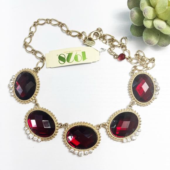 NEW 1928 Vintage Garnet Red Faceted Statement Necklace - Picture 1 of 7